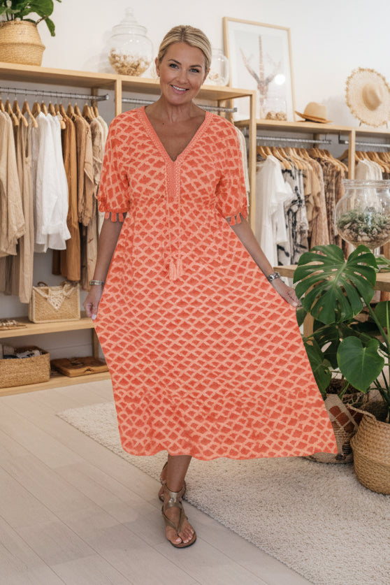 LAYLA - VIBRANT GEOMETRIC MIDI DRESS