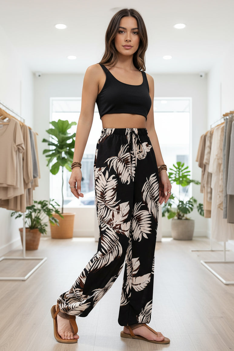LINDE - LEAF PRINT SUMMER PANTS
