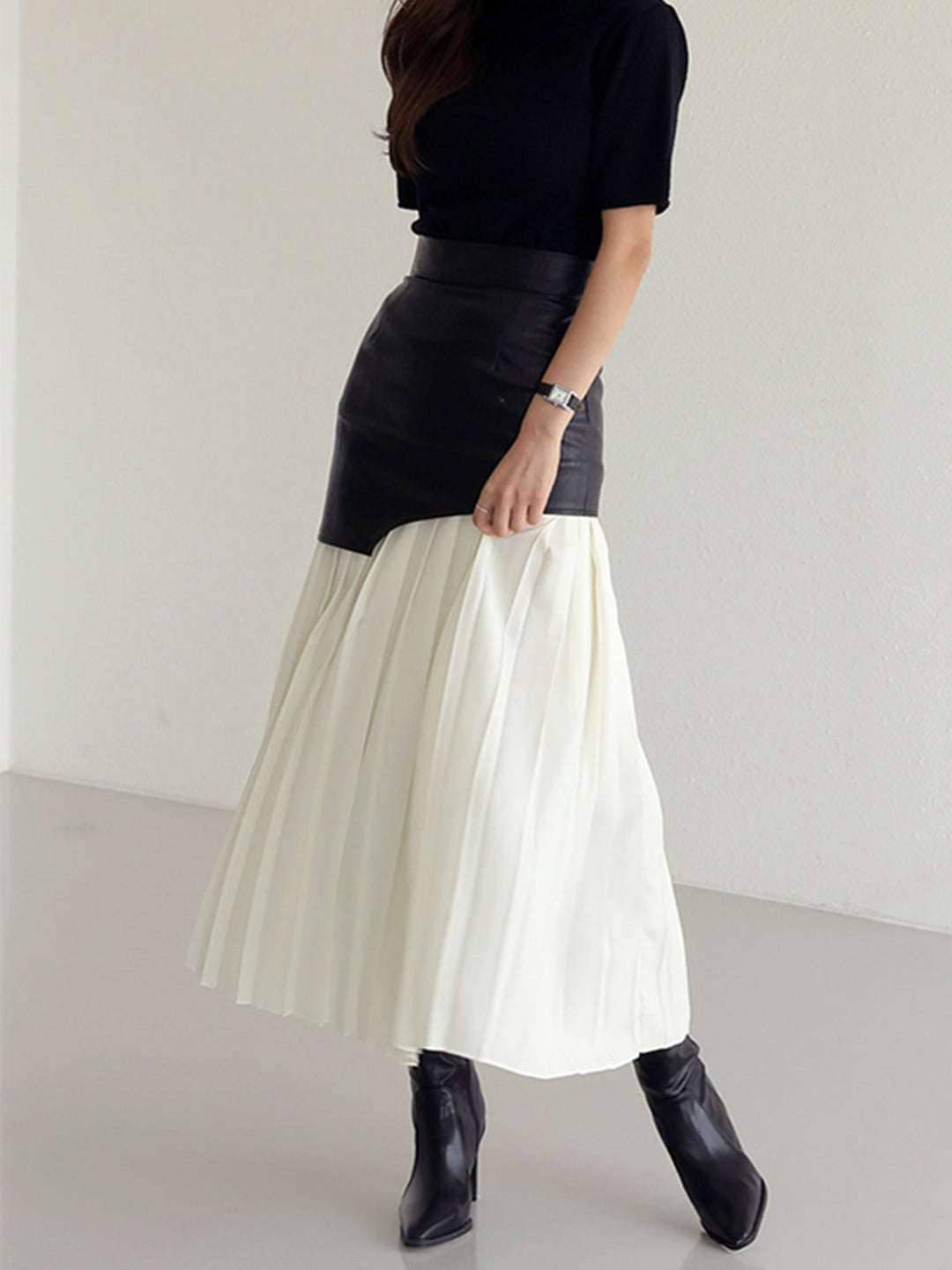 JESSY - ASYMMETRIC FAUX LEATHER SKIRT