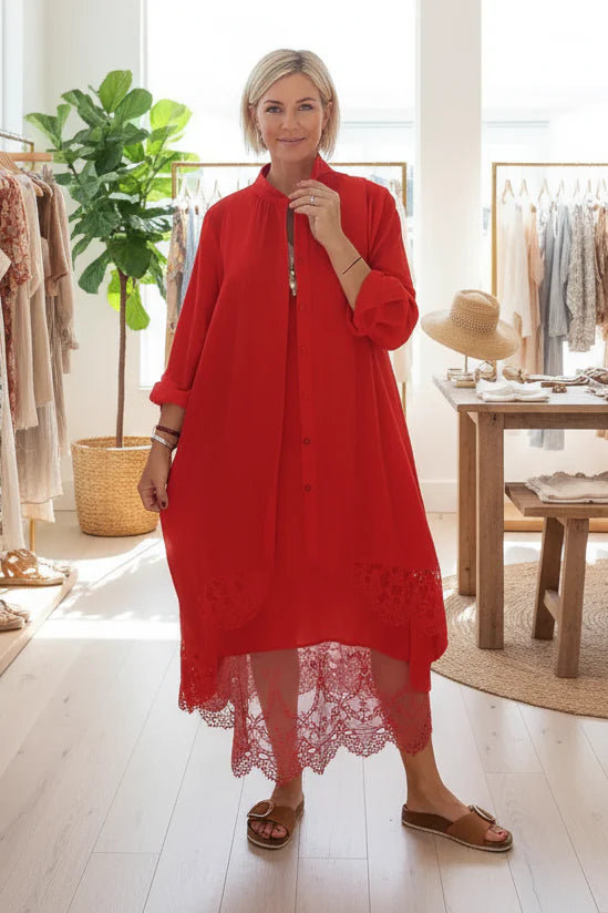 LYRA – LACE TRIM FLOW DRESS