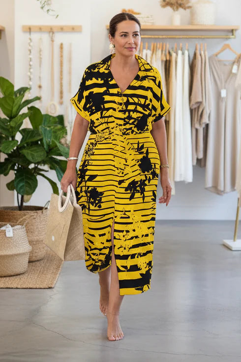 CLARA – STRIPED FLORAL DRESS